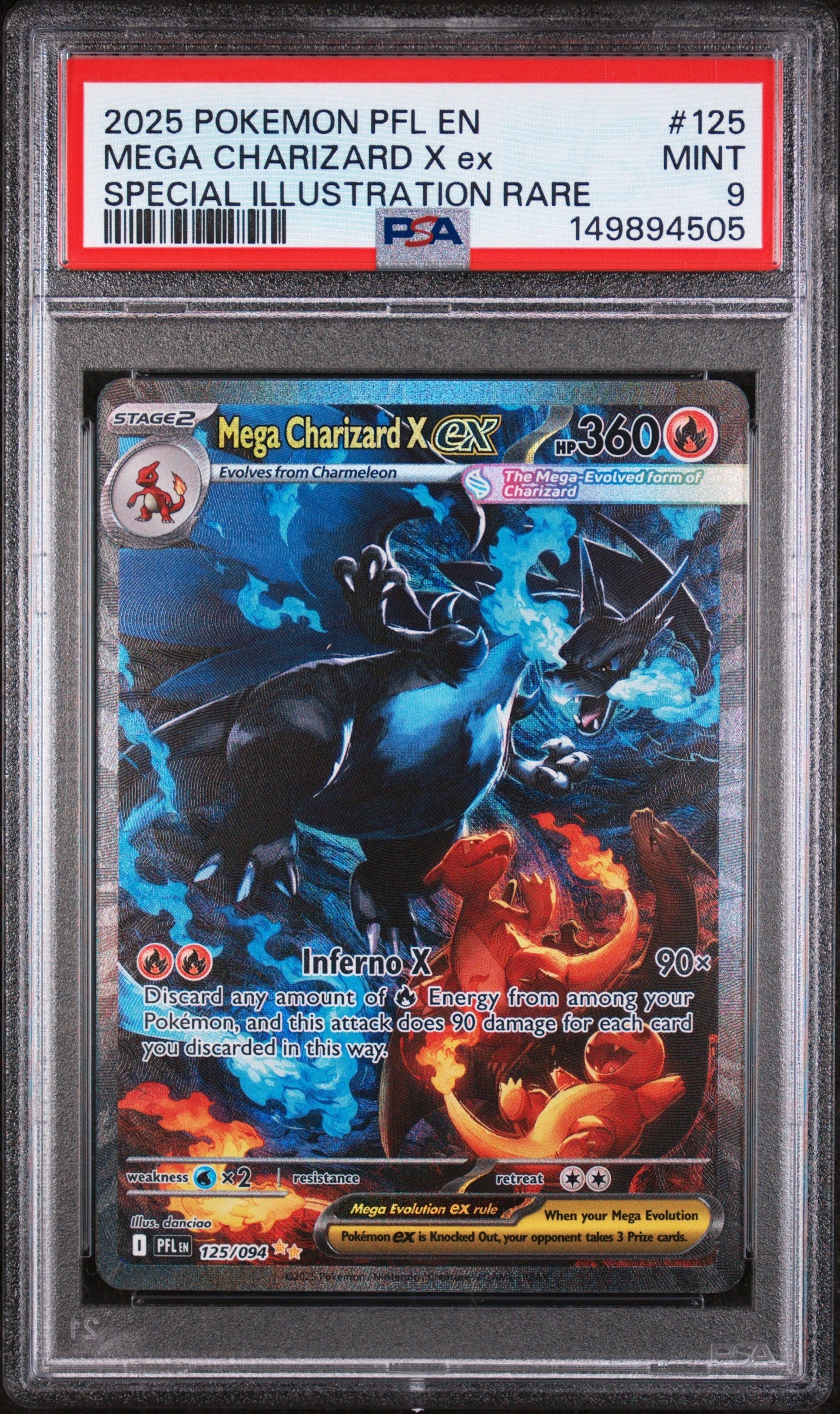 2025 Pokemon PFL #125 Mega Charizard X Ex Special Illustration Rare PSA 9