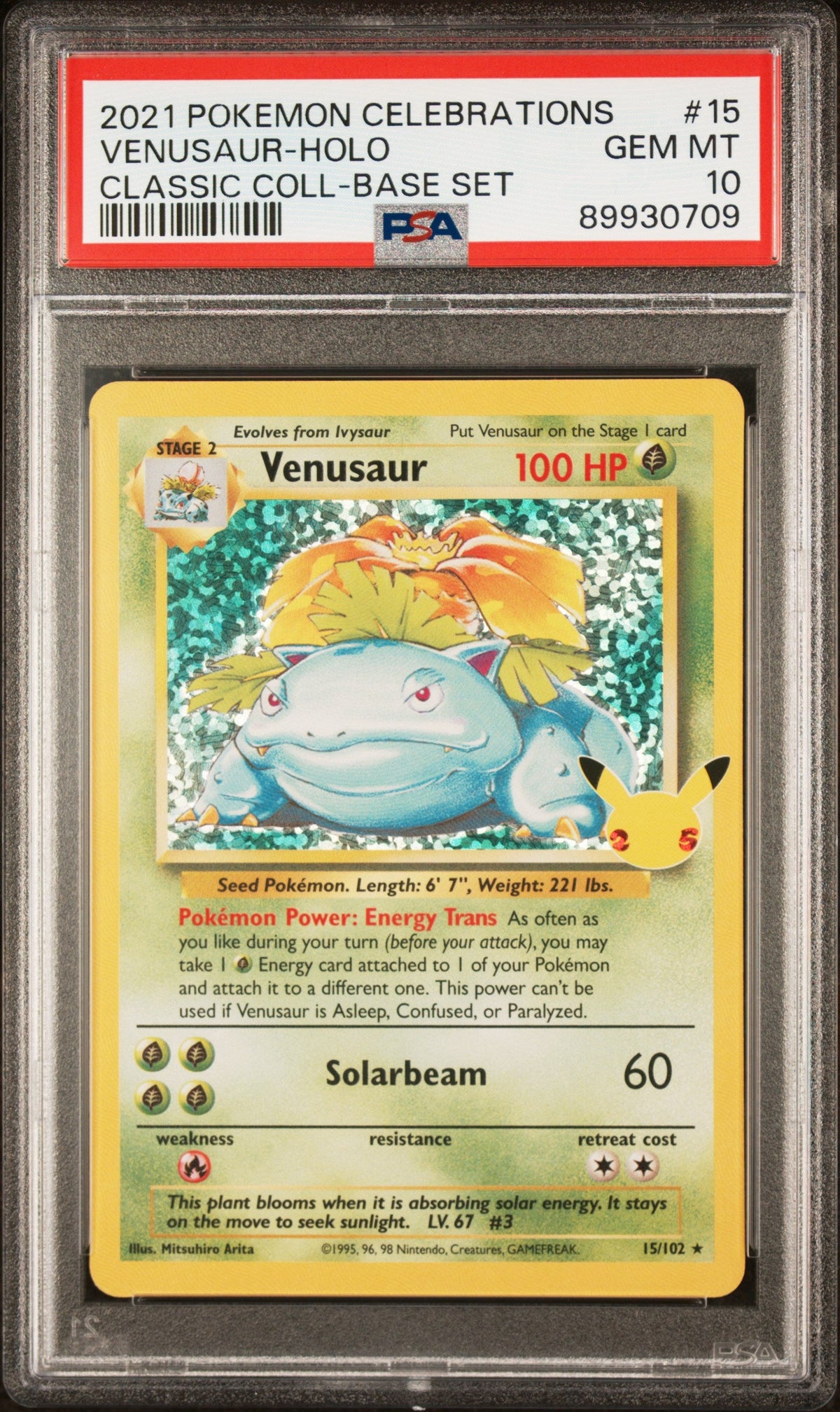 2021 Pokemon Celebrations Classic Collection #15 Venusaur Holo Base Set PSA 10