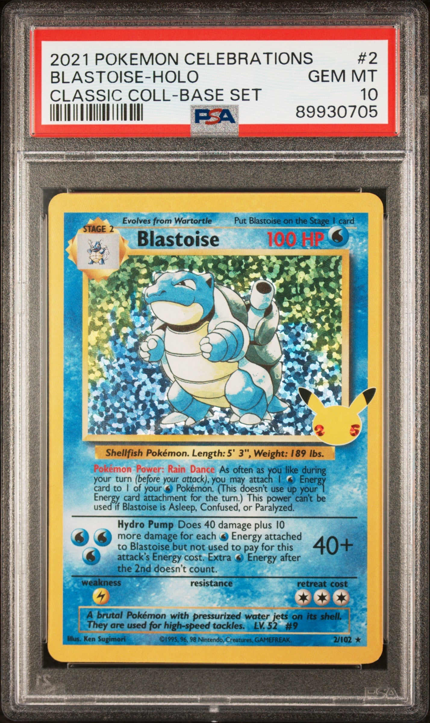 2021 Pokemon Celebrations Classic Collection #2 Blastoise Holo Base Set PSA 10