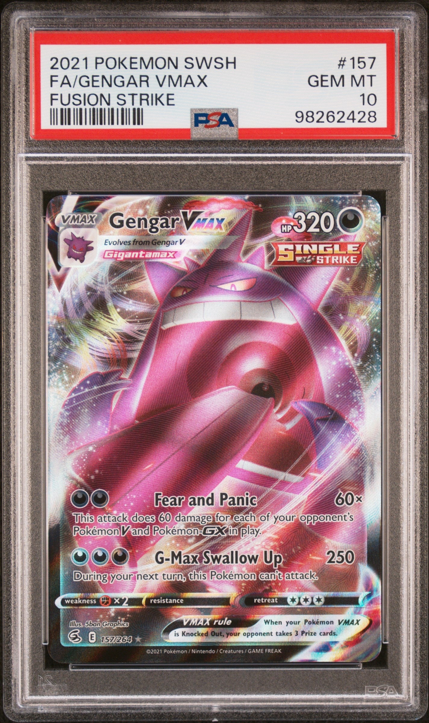 2021 Pokemon Sword & Shield Fusion Strike #157 Full Art Gengar Vmax PSA 10