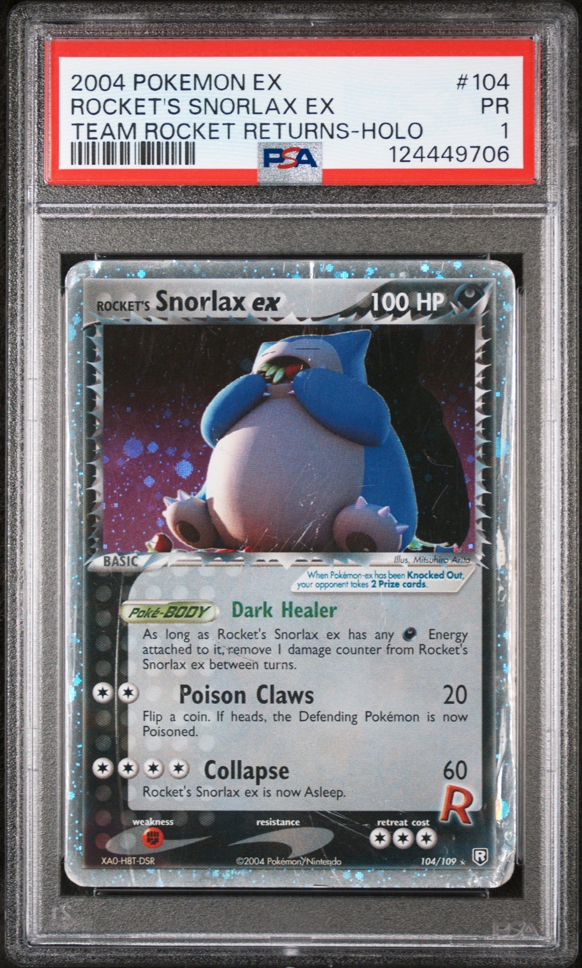 2004 Pokemon Ex Team Rocket Returns #104 Rocket'S Snorlax Ex Holo PSA 1