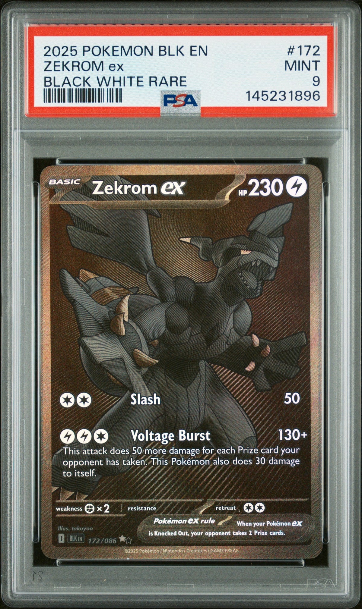 2025 Pokemon Blk En-Black Bolt #172 Zekrom Ex Black White Rare PSA 9