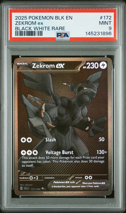 2025 Pokemon Blk En-Black Bolt #172 Zekrom Ex Black White Rare PSA 9