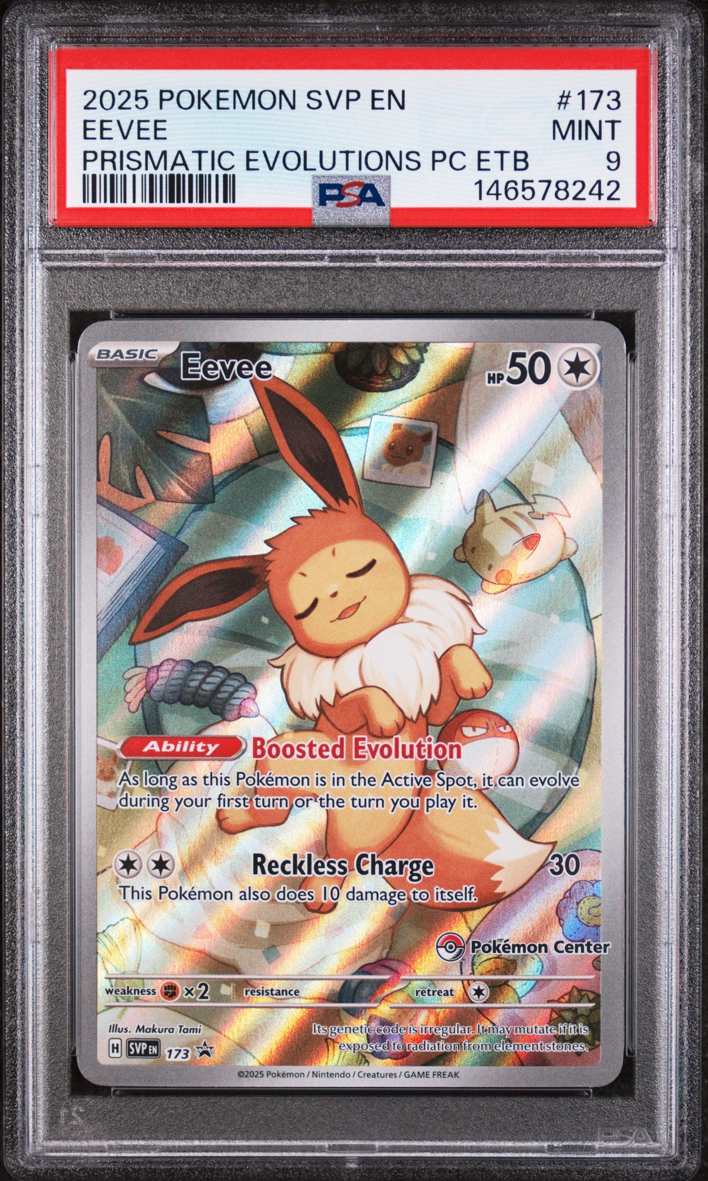 2025 Pokemon Svp Black Star Promo #173 Eevee Prismatic Evolutions Center PSA 9