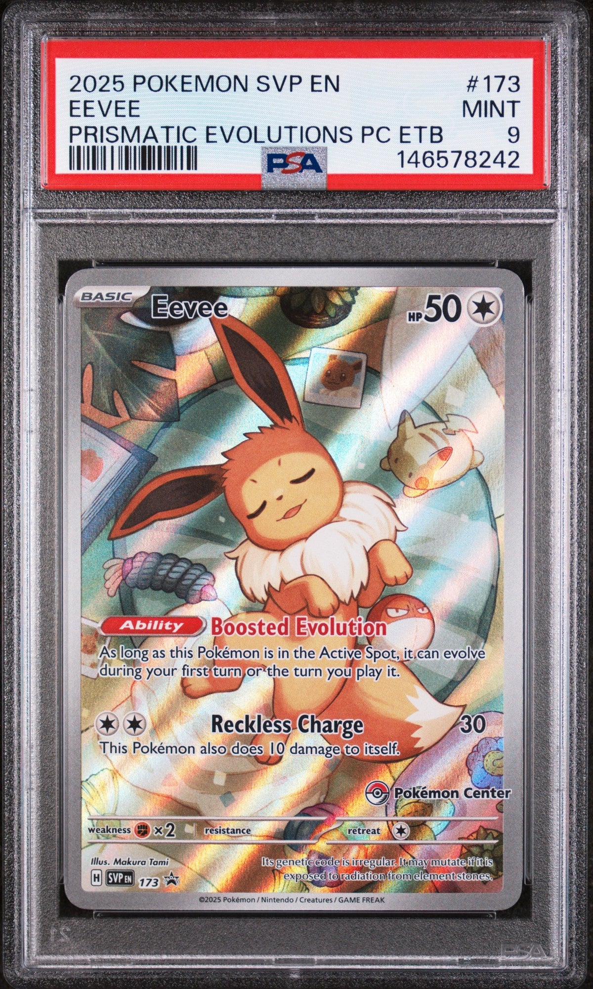 2025 Pokemon Svp Black Star Promo #173 Eevee Prismatic Evolutions Center PSA 9