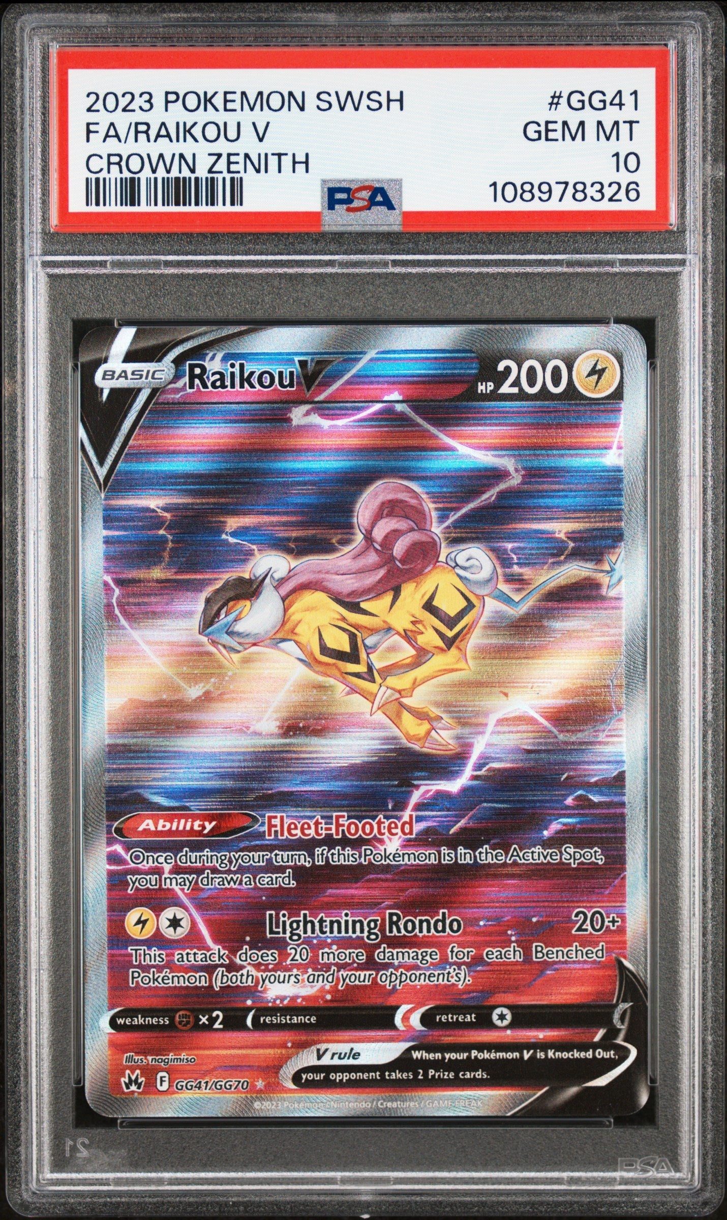 2023 Pokemon Sword And Shield Crown Zenith #GG41 Fa/Raikou V Crown Zenith PSA 10