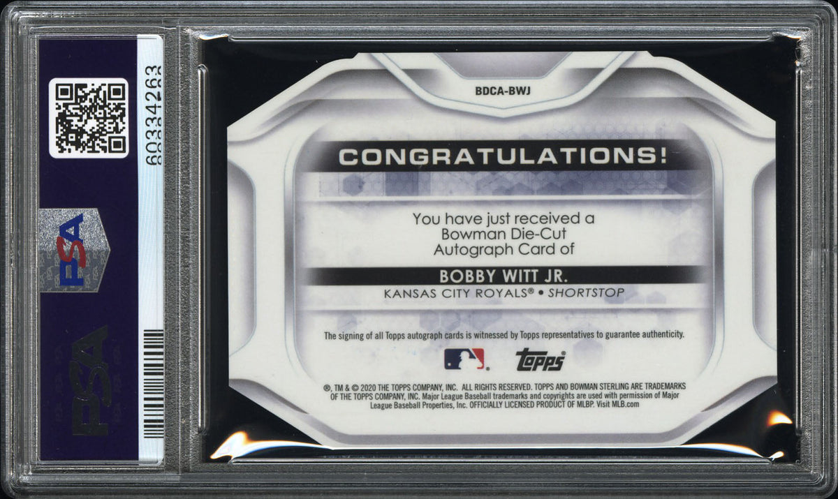 2020 Bowman Sterling Die-Cut Auto Bobby Witt Jr. Bowman Black Refractor /5 PSA 9