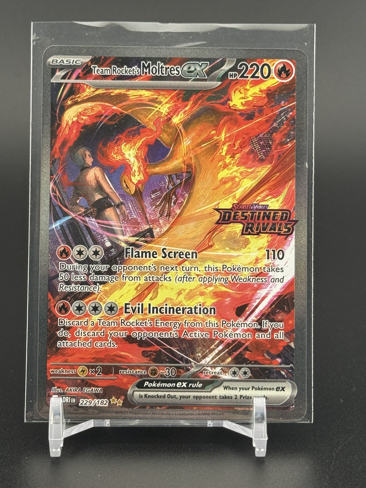 Pokemon Destined Rivals #229/182 Team Rocket's Moltres ex Stamped