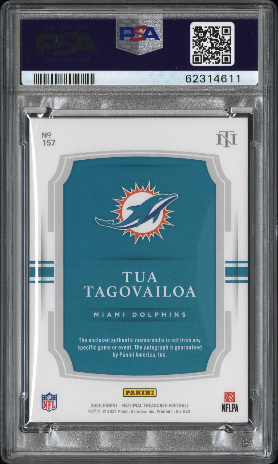 2020 Panini National Treasures #157 Tua Tagovailoa Rookie RC /99 PSA 9 PC