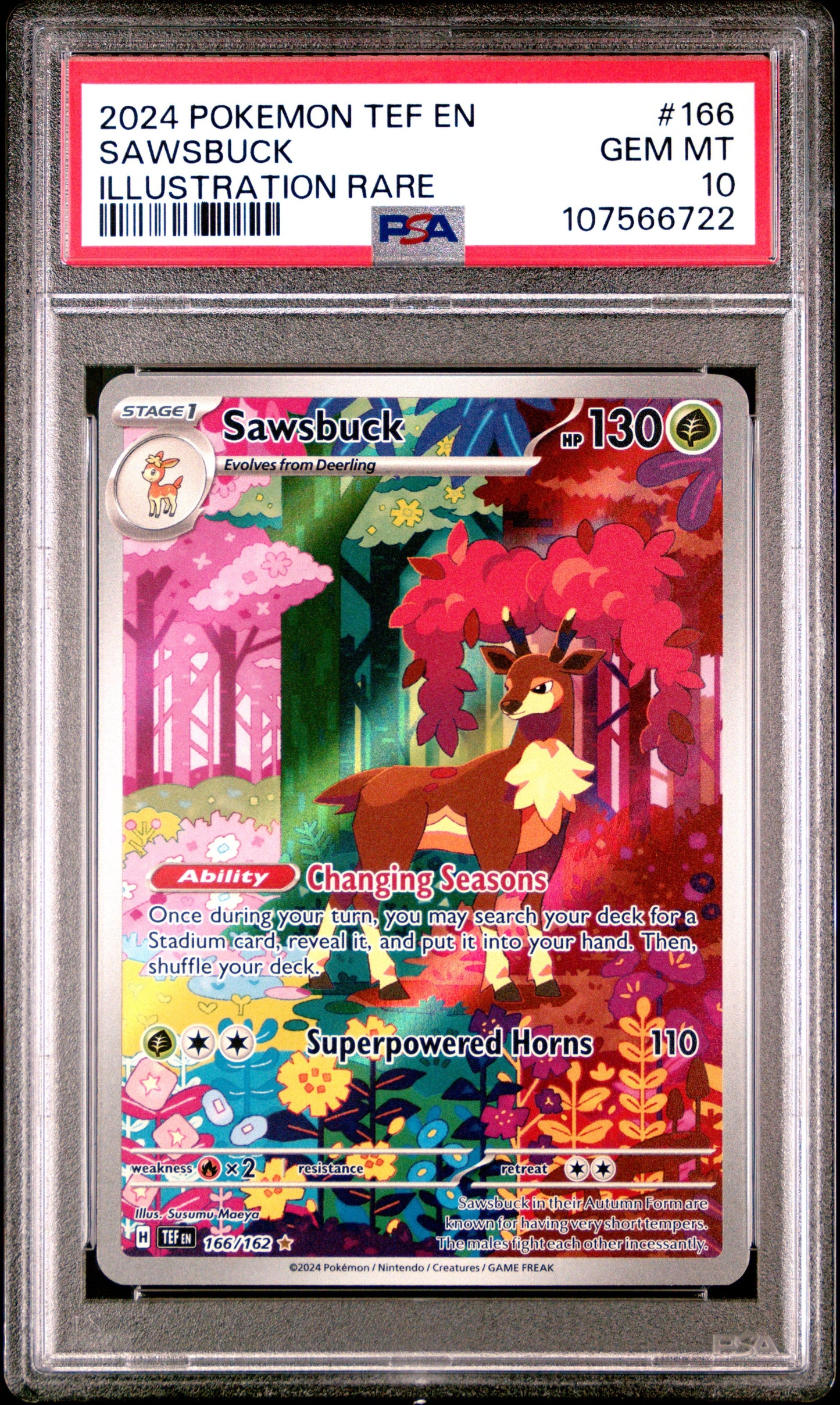 Pokemon SV05: Temporal Forces #166/162 Sawsbuck Illustration Rare PSA 10