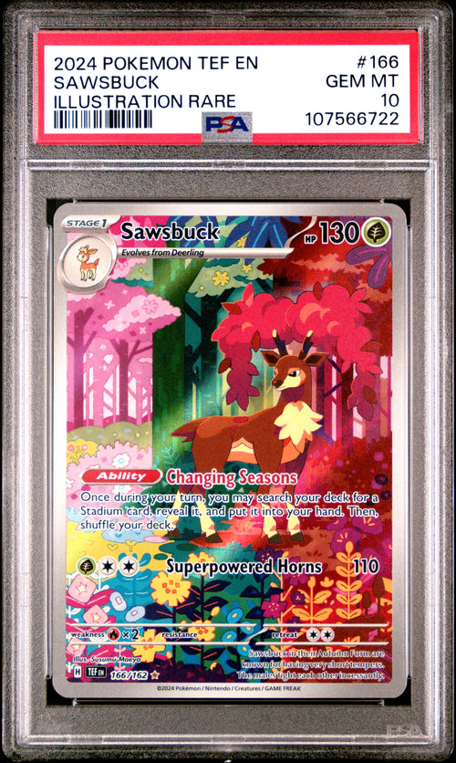Pokemon SV05: Temporal Forces #166/162 Sawsbuck Illustration Rare PSA 10