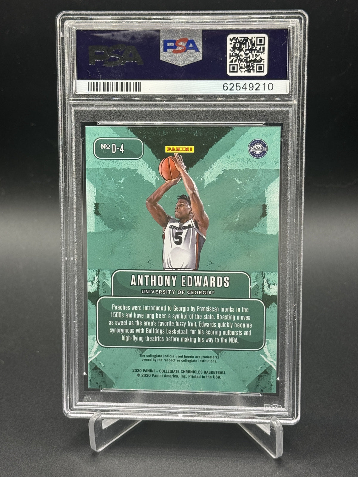 2020 Prizm Draft Picks Collegiate #D-4 Anthony Edwards Rookie RC Downtown PSA 10