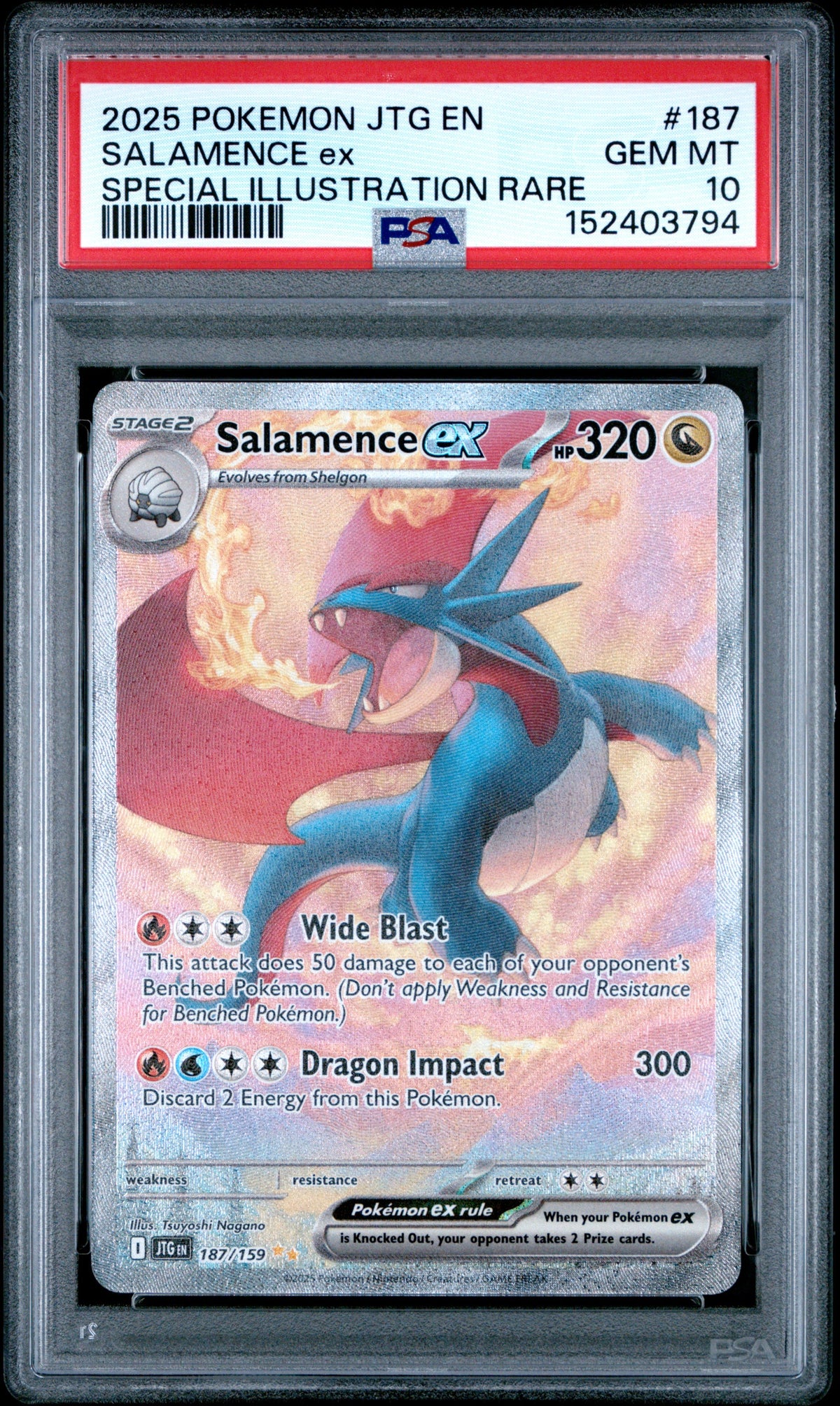 2025 Pokemon JTG Journey Together #187/159 Salamence ex SIR PSA 10