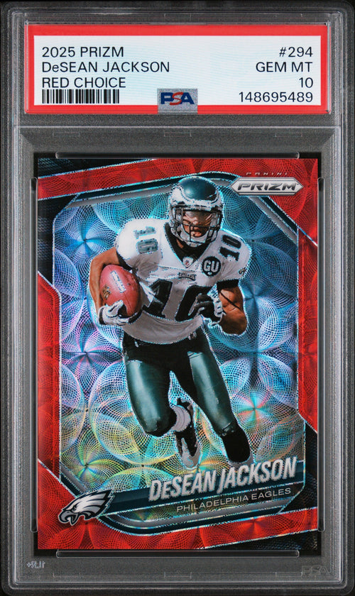 Desean Jackson 2025 Panini Prizm Red Scope Choice SP 16/20 PSA 10