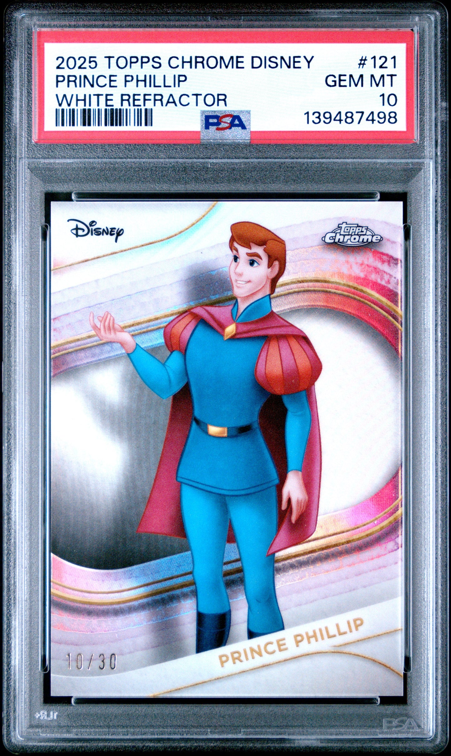 Prince Phillip 2025 Topps Chrome Disney White Refractor SP 10/30 PSA 10