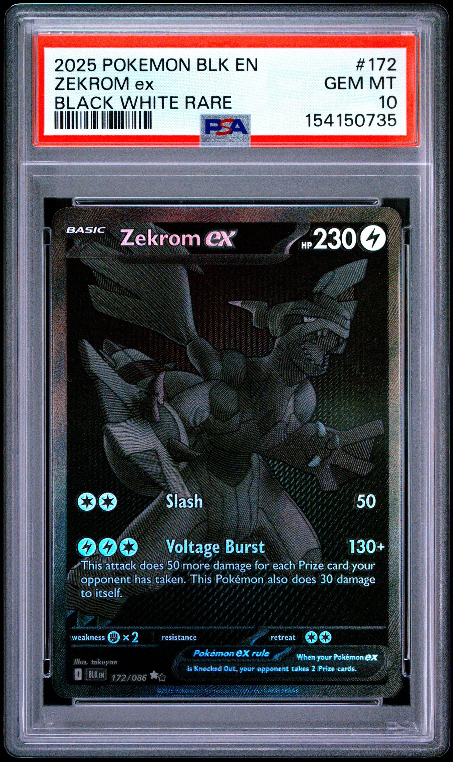2025 Pokemon SV: Black Bolt #172 Zekrom ex Black White Rare PSA 10