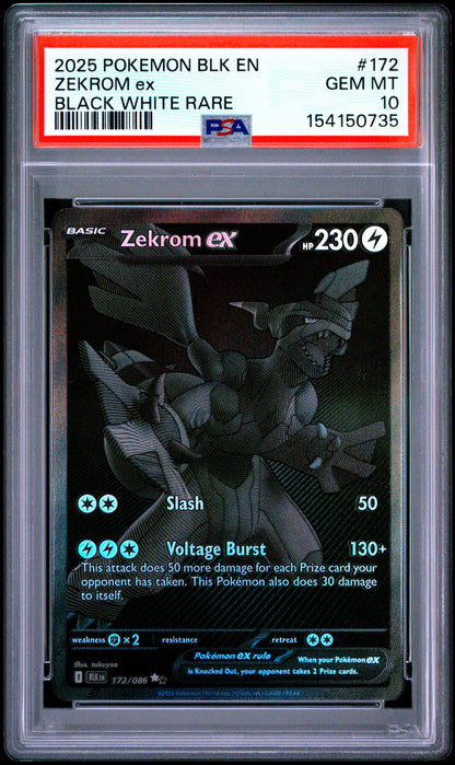 2025 Pokemon SV: Black Bolt #172 Zekrom ex Black White Rare PSA 10