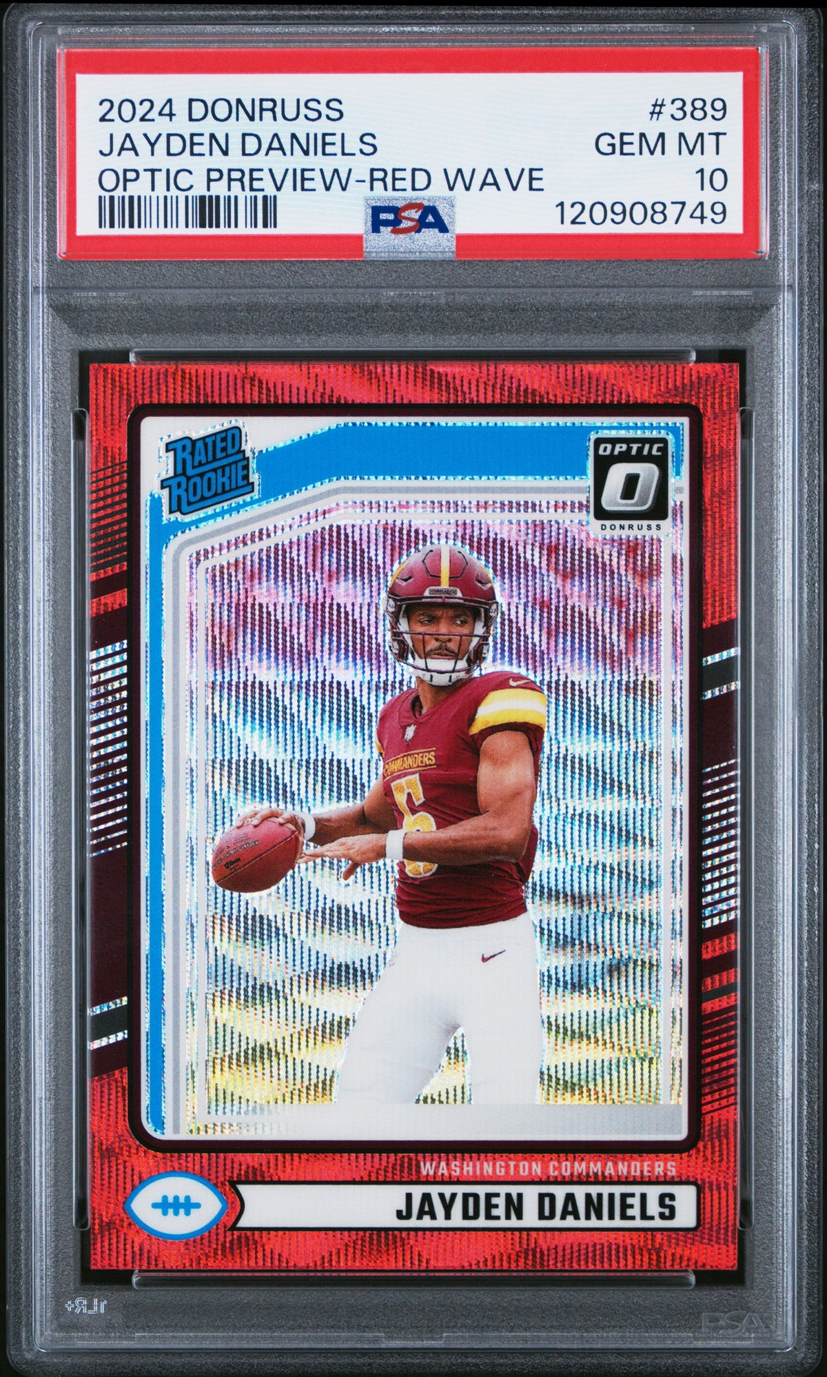 Jayden Daniels RC 2024 Donruss Optic Preview Red Wave Rated Rookie #389 PSA 10