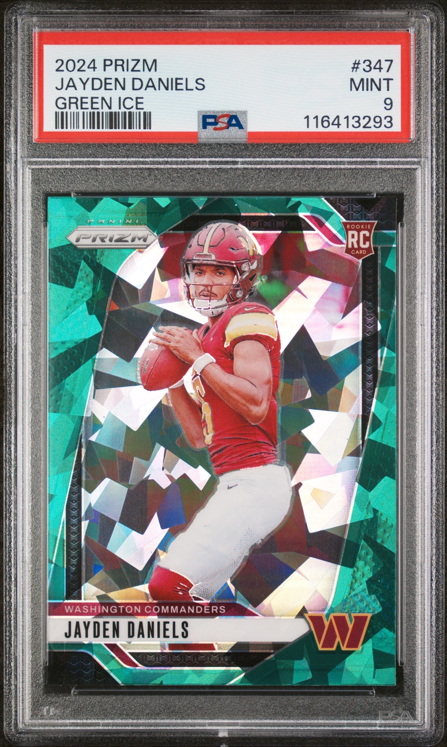 Jayden Daniels RC 2024 Panini Prizm Green Ice Rookie #347 PSA 9