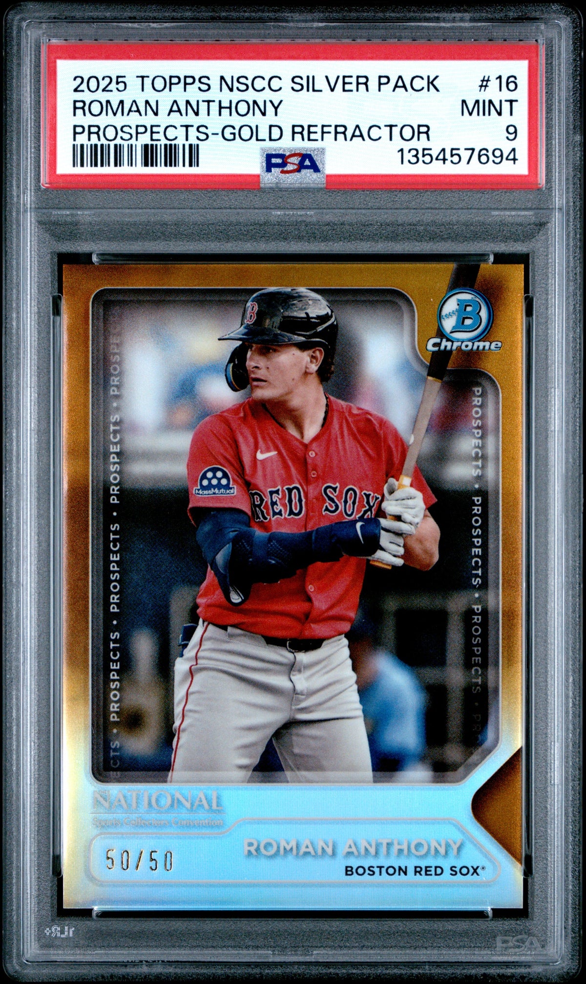 Roman Anthony RC 2025 Bowman Chrome National Convention Gold Prospect Rookie SP 50/50 PSA 9