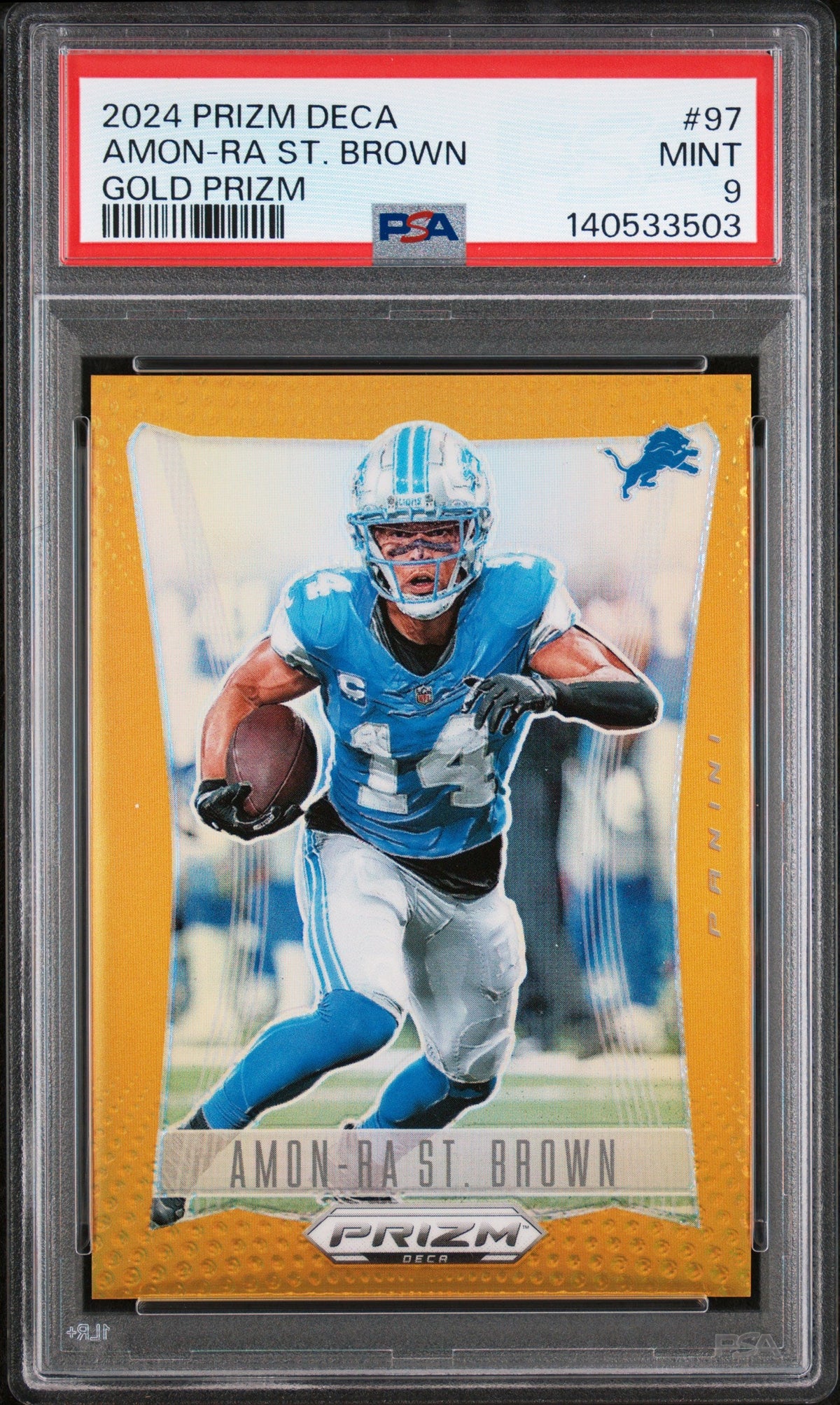 Amon-Ra St Brown 2024 Panini Prizm Deca Gold SP 1/10 PSA 9