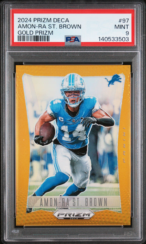 Amon-Ra St Brown 2024 Panini Prizm Deca Gold SP 1/10 PSA 9