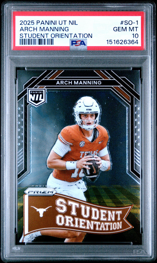 Arch Manning RC 2025 Panini UT Prizm Student Orientation Rookie PSA 10