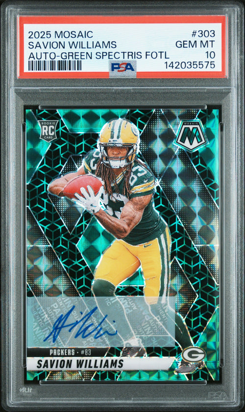 Savion Williams RC 2025 Panini Mosaic Green Spectris FOTL Rookie Auto SP 1/30 PSA 10