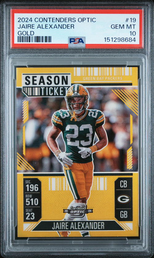 Jaire Alexander 2024 Contenders Optic Gold Season Ticket SP 3/10 PSA 10