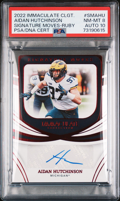 Aidan Hutchinson RC 2022 Immaculate Collegiate Red Signature Moves Rookie Auto SP 5/49 PSA 8