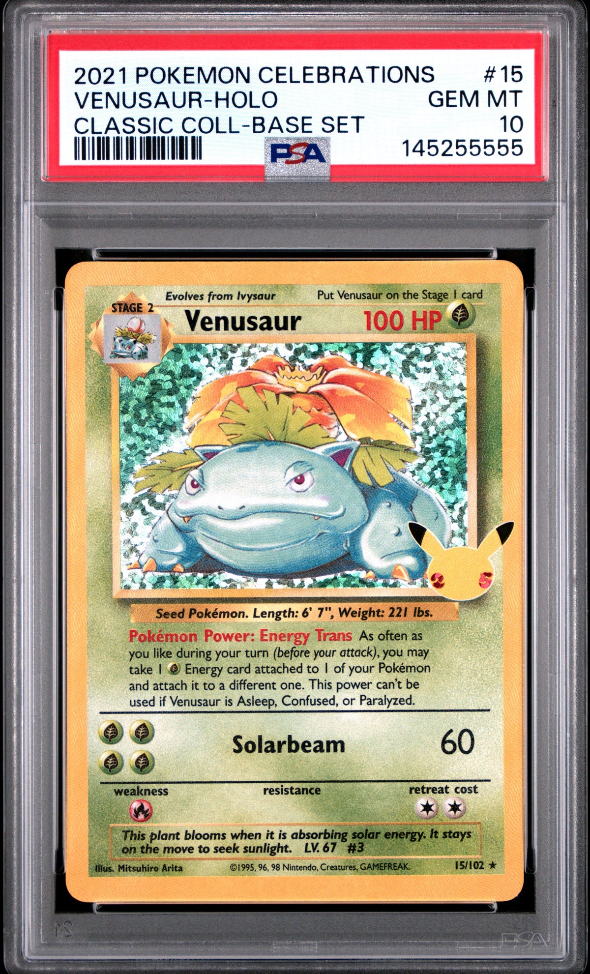 2021 Pokemon Celebrations Classic Collection #15 Venusaur Holo Base Set PSA 10