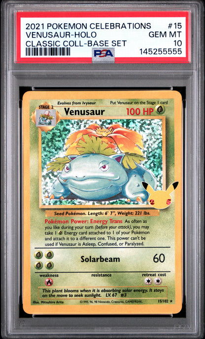 2021 Pokemon Celebrations Classic Collection #15 Venusaur Holo Base Set PSA 10