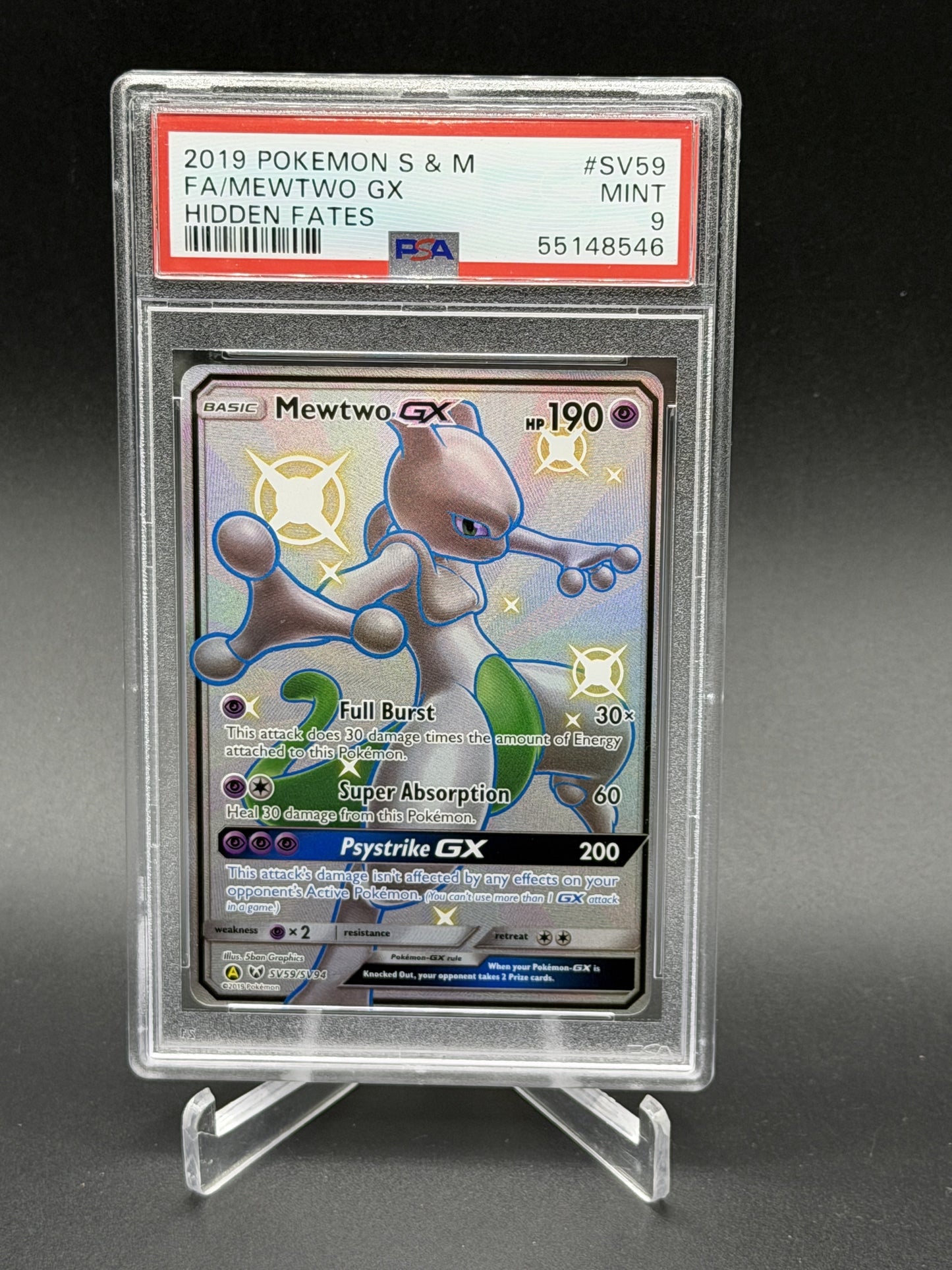 2019 Pokemon Hidden Fates: Shiny Vault #SV59 Mewtwo GX Full Art PSA 9