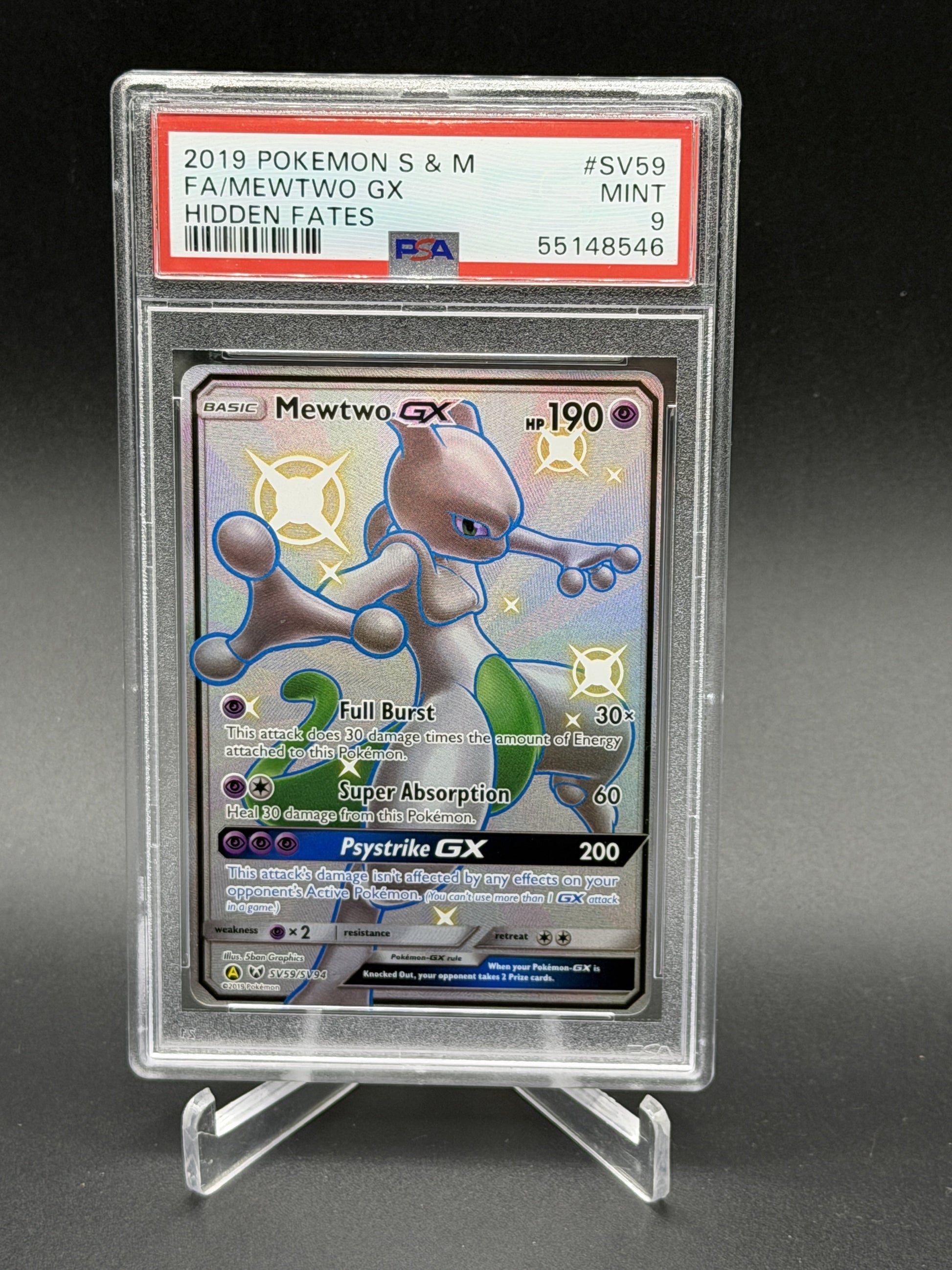 2019 Pokemon Hidden Fates: Shiny Vault #SV59 Mewtwo GX Full Art PSA 9