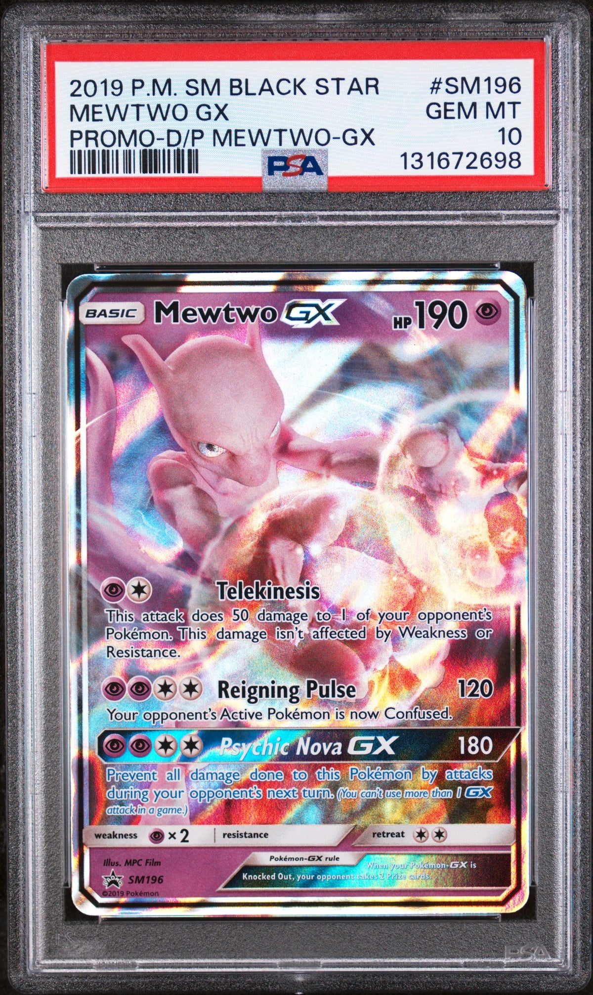 2019 Pokemon Sm Black Star Promo #SM196 Mewtwo Gx Promo-D/P Mewtwo-Gx PSA 10