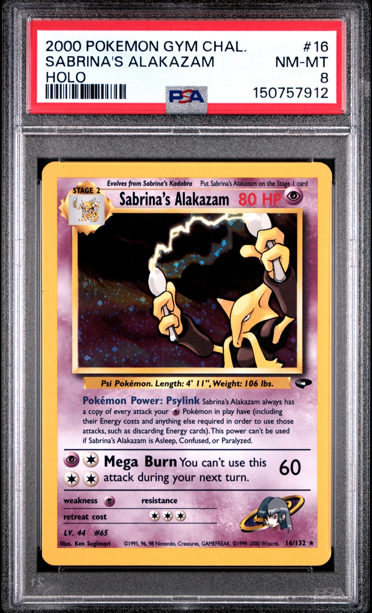 2000 Pokemon Gym Challenge #16 Sabrina'S Alakazam Holo PSA 8