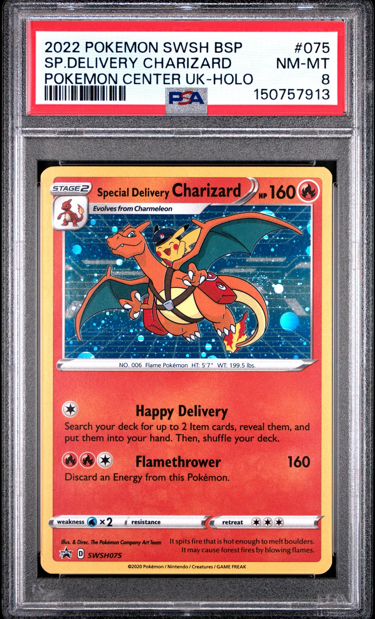 2022 Pokemon Swsh Black Star Promo #075 Special Delivery Charizard Uk Holo PSA 8