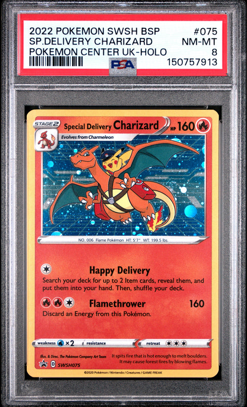 2022 Pokemon Swsh Black Star Promo #075 Special Delivery Charizard Uk Holo PSA 8