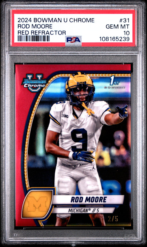 Rod Moore RC 2024 Bowman U Chrome Red Refractor Rookie SP 2/5 PSA 10