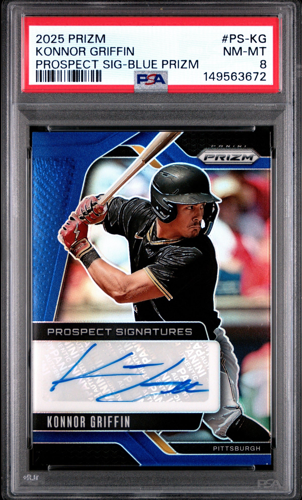 Konnor Griffin RC 2025 Panini Prizm Blue Prospect Rookie Auto SP 10/49 PSA 8