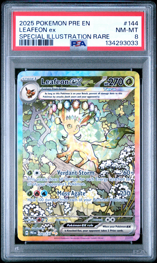 Leafeon EX 2025 Pokemon Prismatic Evolutions #144/131 PSA 8