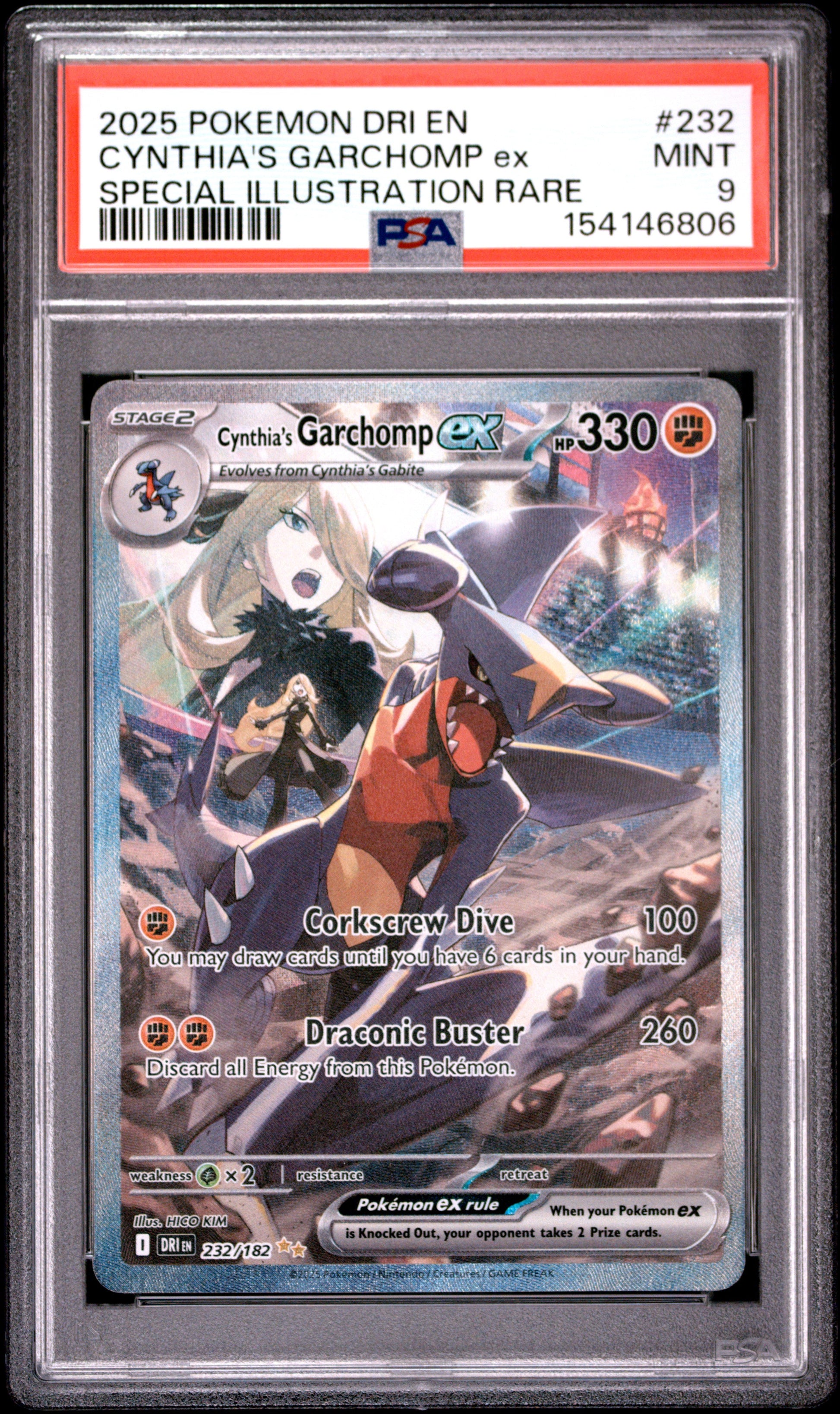 2025 Pokemon SV10: Destined Rivals #232/182 Cynthia's Garchomp ex SIR PSA 9