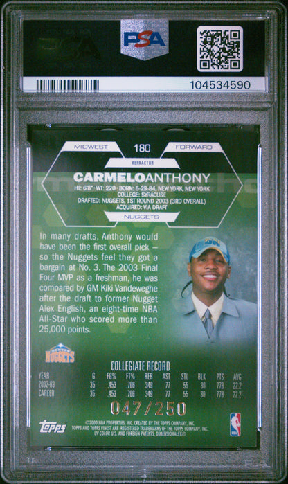 Carmelo Anthony RC 2003-04 Topps Finest Refractor Rookie SP 47/250 PSA 8