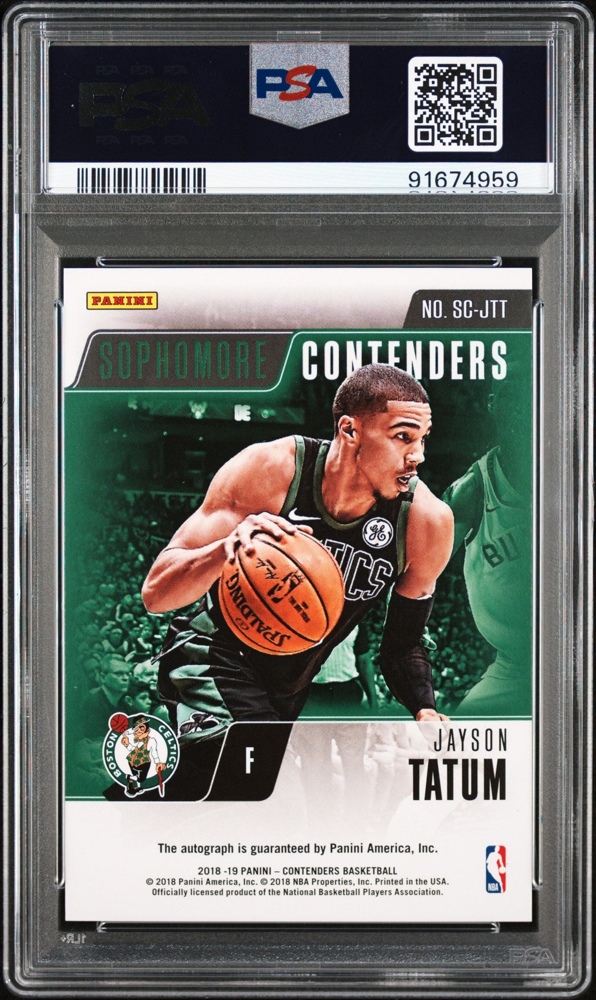 Jayson Tatum 2018-19 Panini Contenders Sophomore Contenders Auto SP 9/99 PSA 8.5