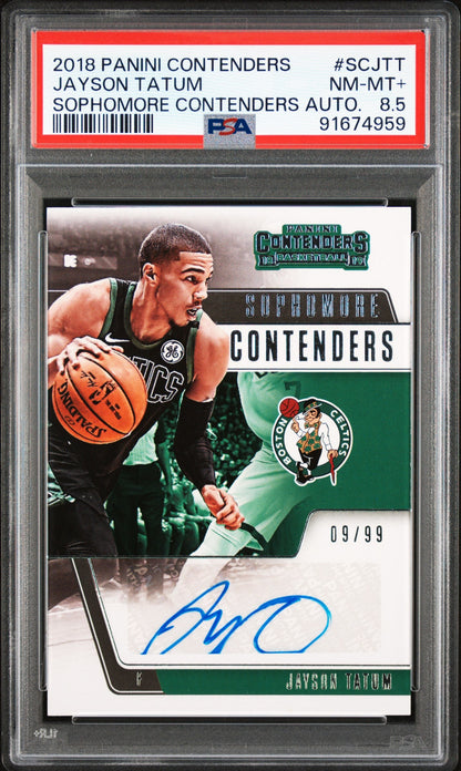 Jayson Tatum 2018-19 Panini Contenders Sophomore Contenders Auto SP 9/99 PSA 8.5