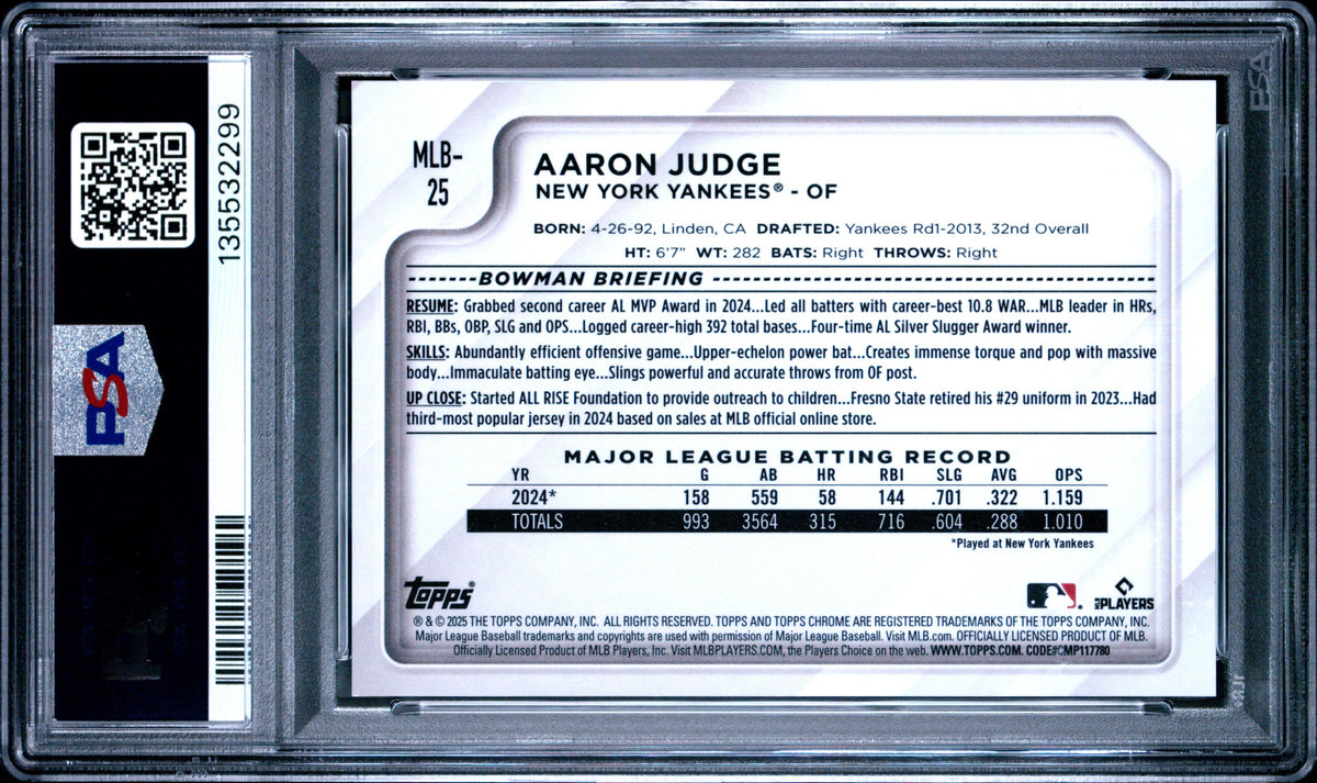 Aaron Judge 2025 Topps Chrome National Convention Gold Refractor SP 42/50 PSA 10