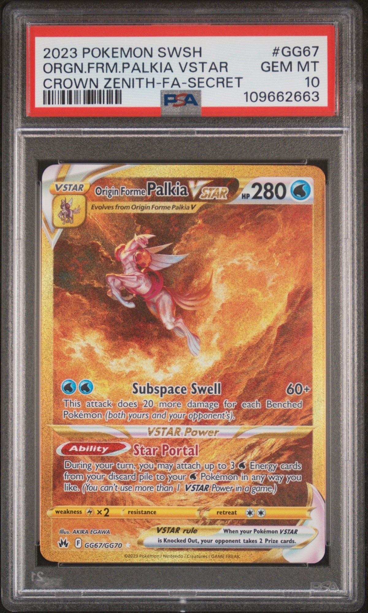 2023 Pokemon Crown Zenith #GG67 Origin Forme Palkia VSTAR Secret PSA 10