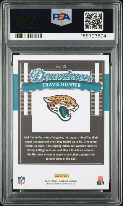 Travis Hunter RC 2025 Donruss Downtown! Rookie SSP #13 PSA 9
