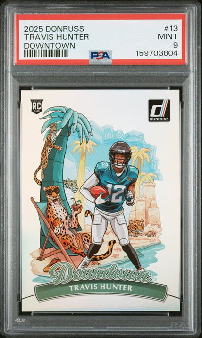 Travis Hunter RC 2025 Donruss Downtown! Rookie SSP #13 PSA 9