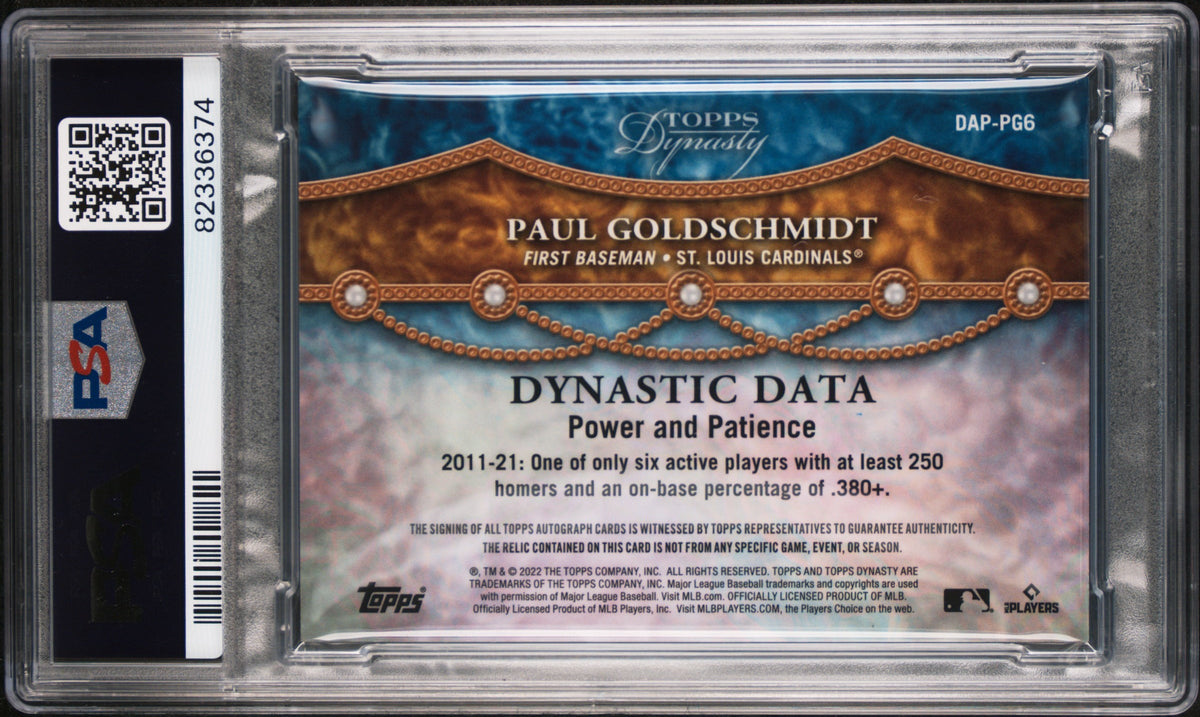 Paul Goldscmidt 2022 Topps Dynasty Game Used Patch Auto SP 2/10 PSA 10